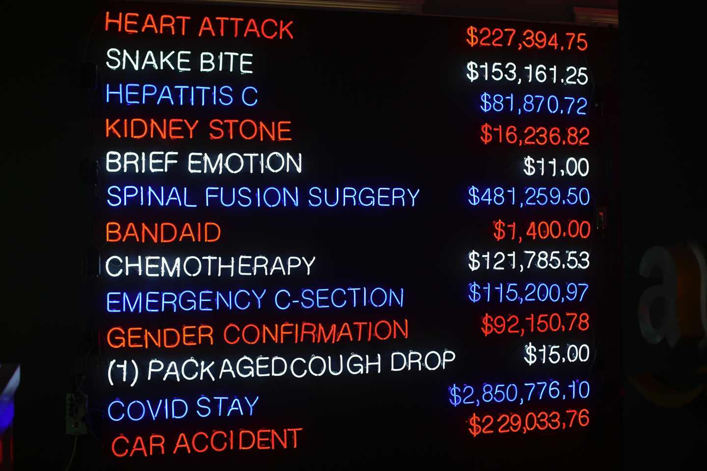 America Is A Company — Solo Installation, Muzeo Museum & Cultural Center — neon detail by Dani Bonnet, Los Angeles